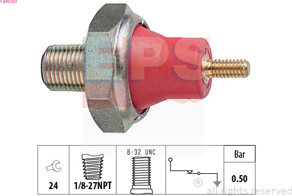 EPS 1.800.031 - Sensore, Pressione olio www.autoricambit.com