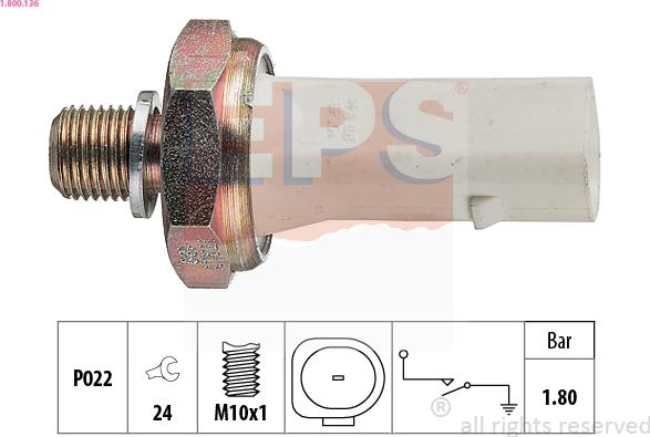 EPS 1.800.136 - Sensore, Pressione olio www.autoricambit.com