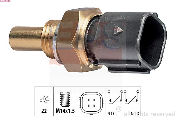 EPS 1.830.316 - Sensore, Temperatura refrigerante www.autoricambit.com