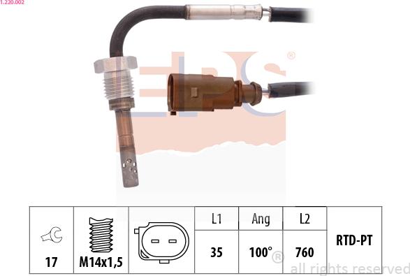 EPS 1.220.002 - Sensore, Temperatura gas scarico www.autoricambit.com