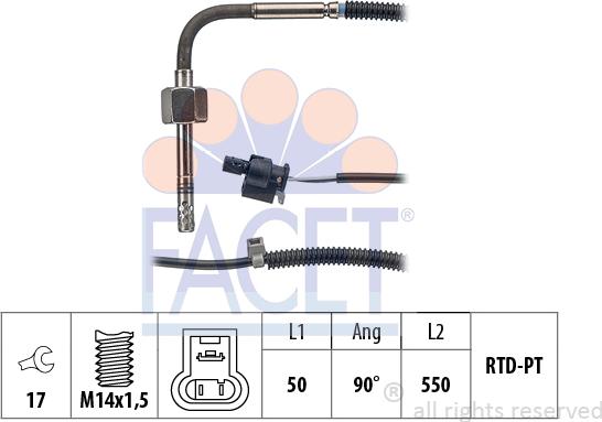 FACET 22.0091 - Sensore, Temperatura gas scarico www.autoricambit.com