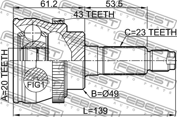 Febest 1810-AGIA43 - Kit giunti, Semiasse www.autoricambit.com