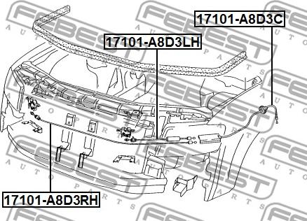 Febest 17101-A8D3RH - Cavo comando cofano motore www.autoricambit.com