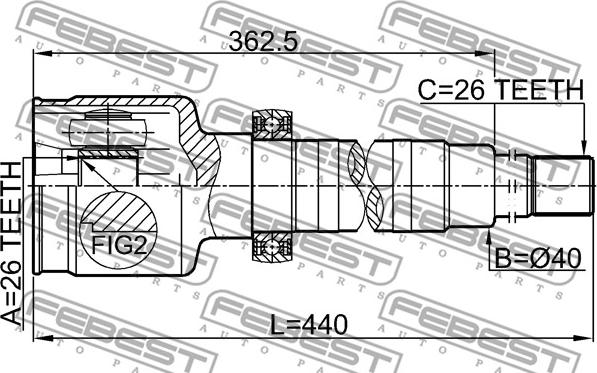 Febest 2111-FY26RH - Kit giunti, Semiasse www.autoricambit.com