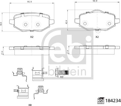 Febi Bilstein 184234 - Kit pastiglie freno, Freno a disco www.autoricambit.com