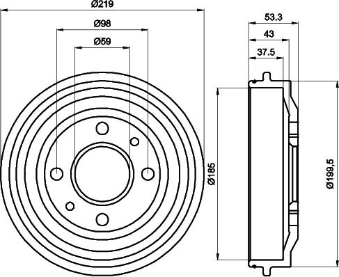 HELLA 8DT 355 301-961 - Tamburo freno www.autoricambit.com