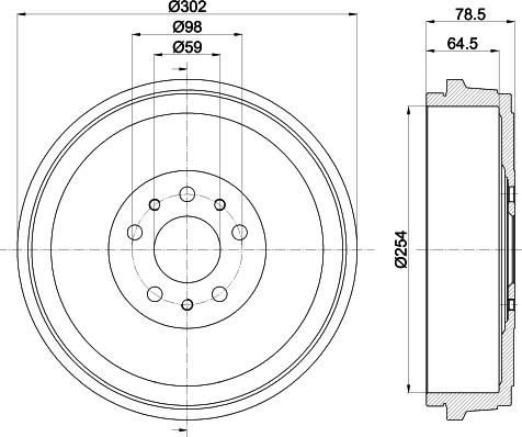 HELLA 8DT 355 303-341 - Tamburo freno www.autoricambit.com