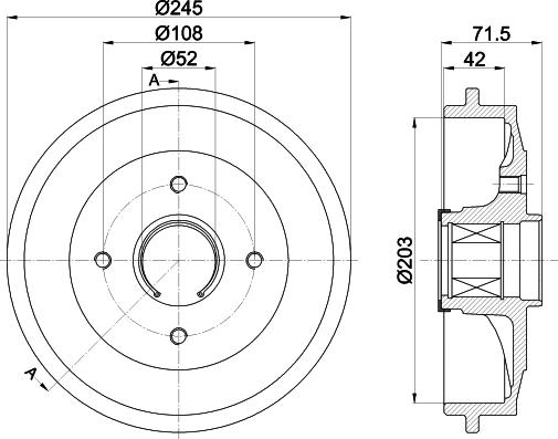 HELLA 8DT 355 302-741 - Tamburo freno www.autoricambit.com