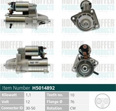 Hoffer H5014892 - Motorino d'avviamento www.autoricambit.com