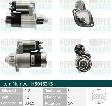 Hoffer H5015315 - Motorino d'avviamento www.autoricambit.com