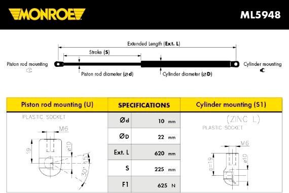 Monroe ML5948 - Ammortizatore pneumatico, Cofano bagagli /vano carico www.autoricambit.com