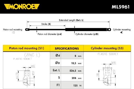 Monroe ML5961 - Ammortizzatore pneumatico,Lunotto posteriore www.autoricambit.com