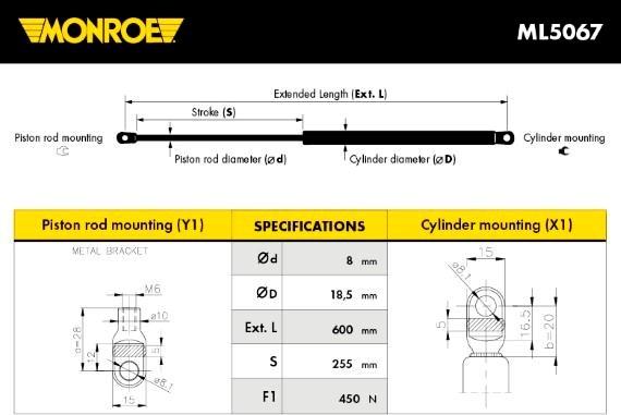 Monroe ML5067 - Ammortizatore pneumatico, Cofano bagagli /vano carico www.autoricambit.com