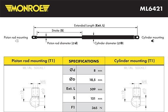 Monroe ML6421 - Ammortizzatore pneumatico, Cofano motore www.autoricambit.com