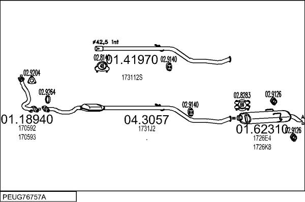 MTS PEUG76757A013522 - Impianto gas scarico www.autoricambit.com