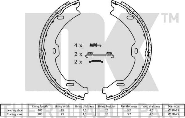 NK 2733765 - Kit ganasce, Freno stazionamento www.autoricambit.com