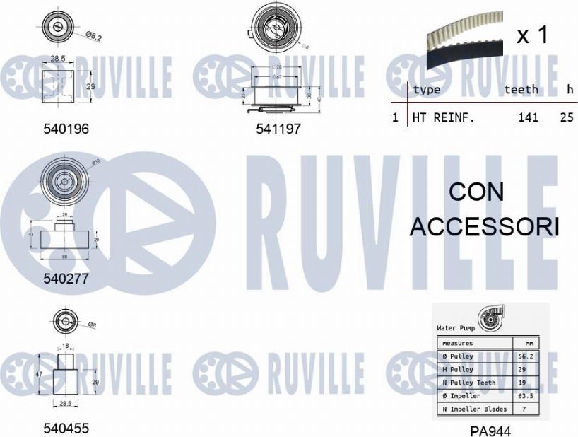 Ruville 5500591 - Pompa acqua + Kit cinghie dentate www.autoricambit.com