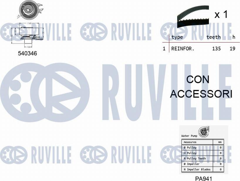 Ruville 5500072 - Pompa acqua + Kit cinghie dentate www.autoricambit.com