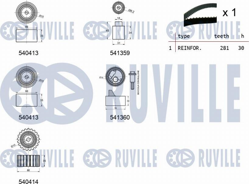 Ruville 550198 - Kit cinghie dentate www.autoricambit.com