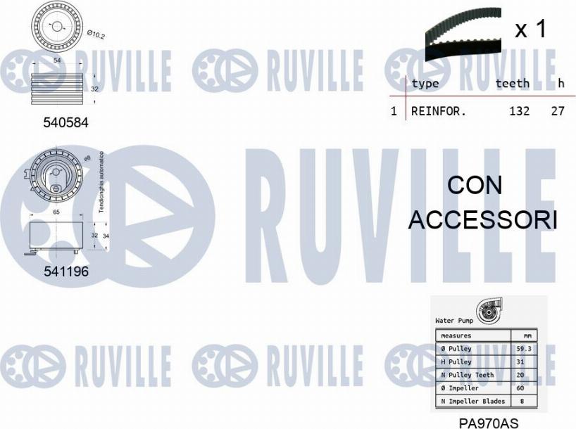 Ruville 5501091 - Pompa acqua + Kit cinghie dentate www.autoricambit.com