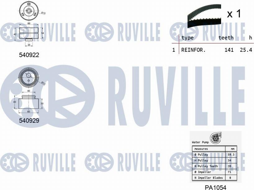 Ruville 5501341 - Pompa acqua + Kit cinghie dentate www.autoricambit.com