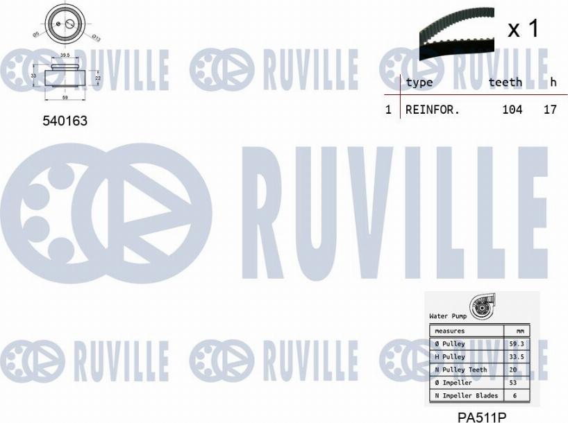 Ruville 5503291 - Pompa acqua + Kit cinghie dentate www.autoricambit.com