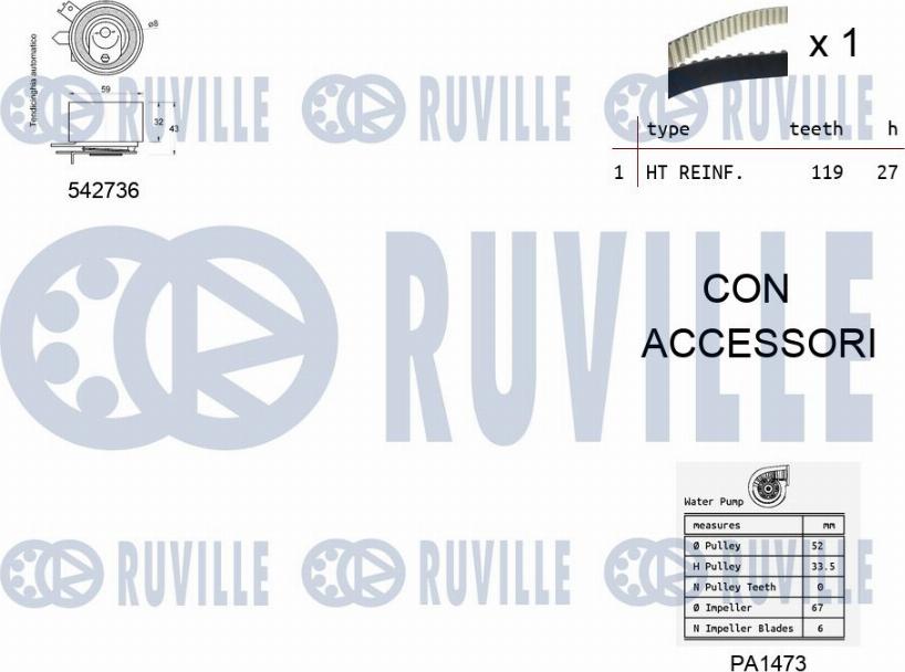 Ruville 5505011 - Pompa acqua + Kit cinghie dentate www.autoricambit.com