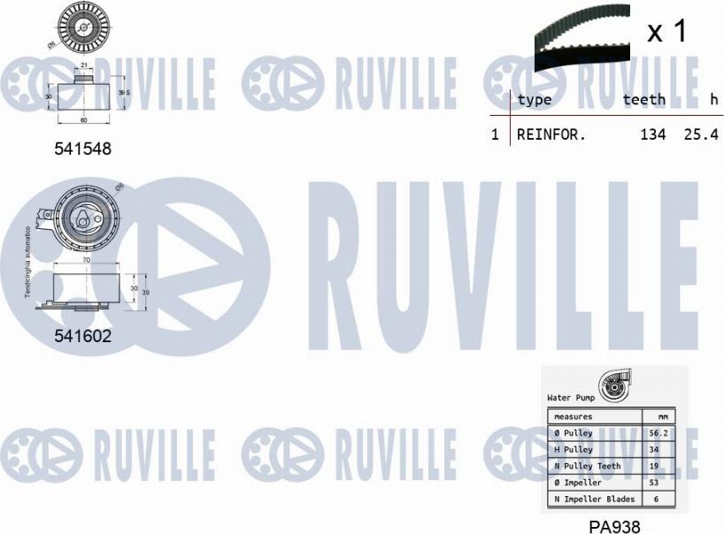 Ruville 5502861 - Pompa acqua + Kit cinghie dentate www.autoricambit.com