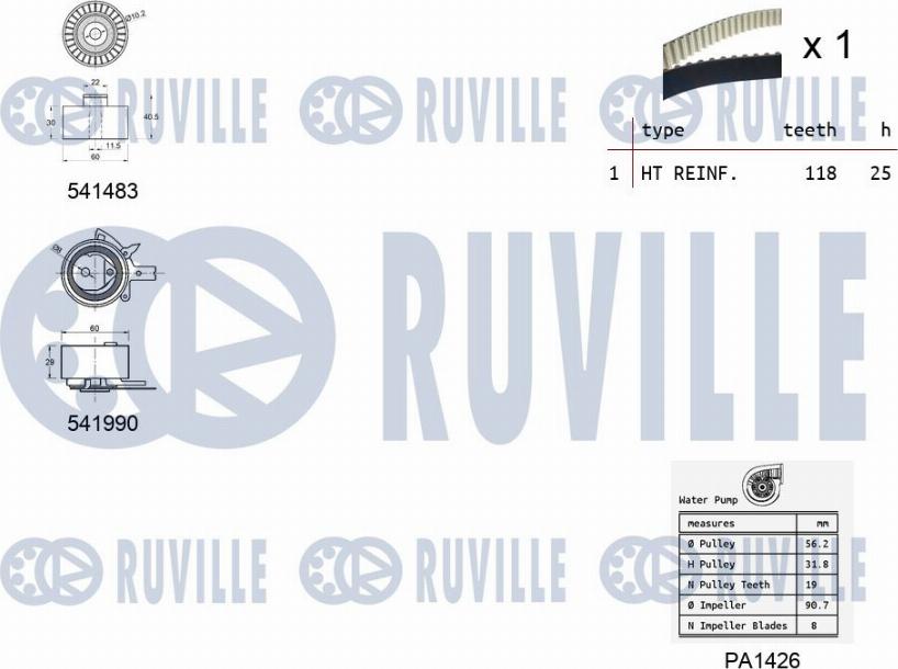 Ruville 5502801 - Pompa acqua + Kit cinghie dentate www.autoricambit.com