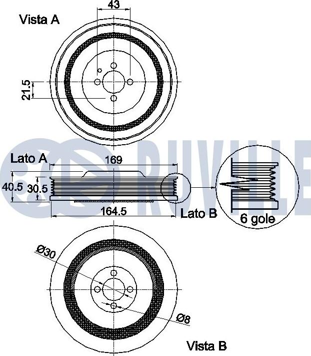 Ruville 520224 - Puleggia cinghia, Albero a gomiti www.autoricambit.com