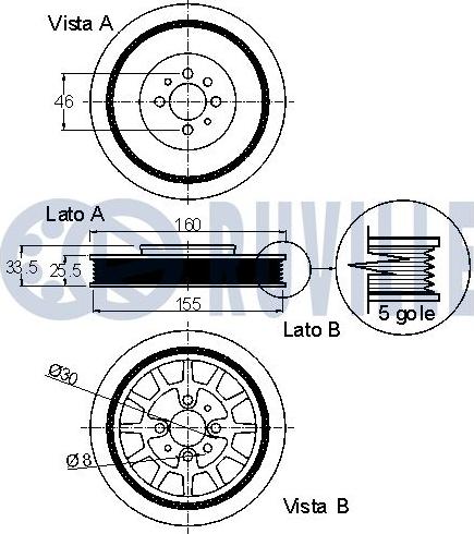 Ruville 520157 - Puleggia cinghia, Albero a gomiti www.autoricambit.com