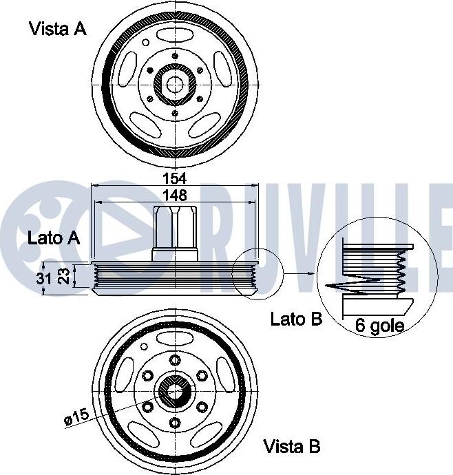 Ruville 520349 - Puleggia cinghia, Albero a gomiti www.autoricambit.com