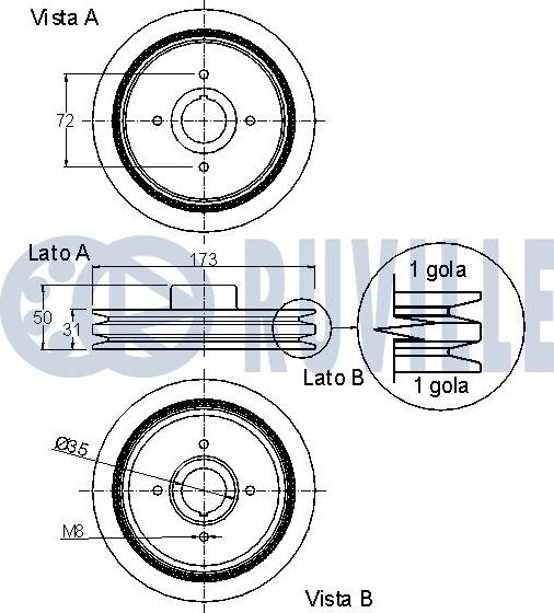 Ruville 520205 - Puleggia cinghia, Albero a gomiti www.autoricambit.com