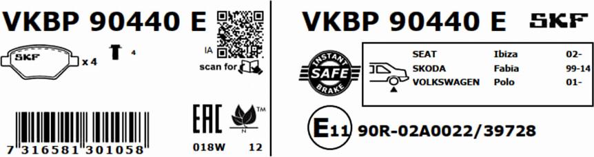 SKF VKBP 90440 E - Kit pastiglie freno, Freno a disco www.autoricambit.com