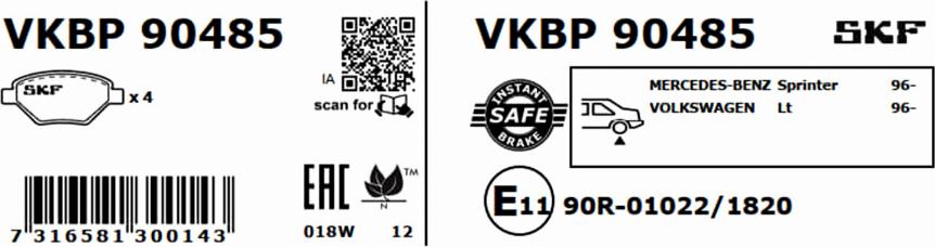 SKF VKBP 90485 - Kit pastiglie freno, Freno a disco www.autoricambit.com