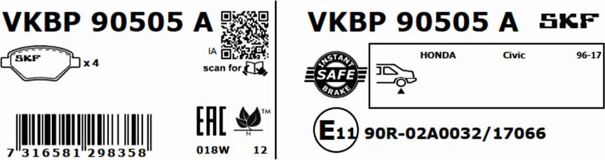 SKF VKBP 90505 A - Kit pastiglie freno, Freno a disco www.autoricambit.com