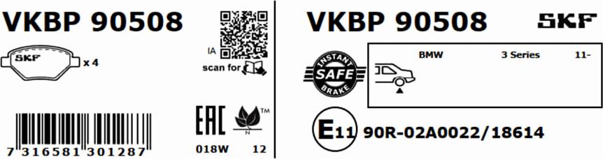 SKF VKBP 90508 - Kit pastiglie freno, Freno a disco www.autoricambit.com