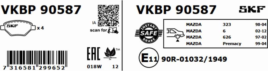 SKF VKBP 90587 - Kit pastiglie freno, Freno a disco www.autoricambit.com