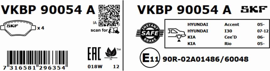 SKF VKBP 90054 A - Kit pastiglie freno, Freno a disco www.autoricambit.com