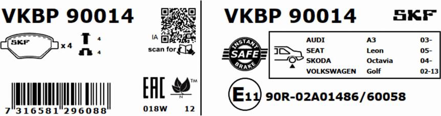 SKF VKBP 90014 - Kit pastiglie freno, Freno a disco www.autoricambit.com