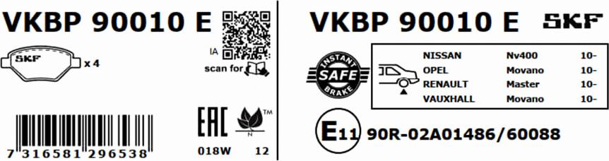 SKF VKBP 90010 E - Kit pastiglie freno, Freno a disco www.autoricambit.com