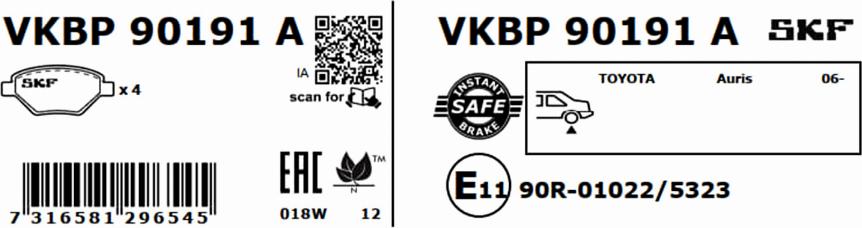 SKF VKBP 90191 A - Kit pastiglie freno, Freno a disco www.autoricambit.com