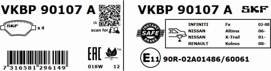 SKF VKBP 90107 A - Kit pastiglie freno, Freno a disco www.autoricambit.com