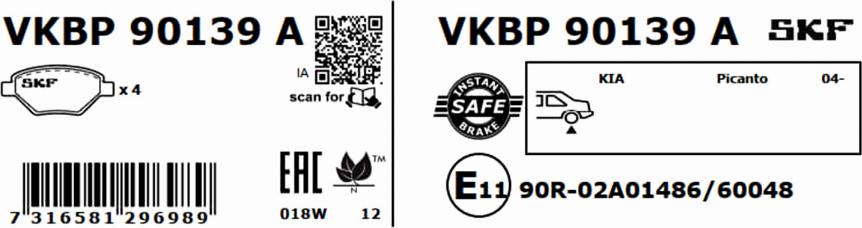 SKF VKBP 90139 A - Kit pastiglie freno, Freno a disco www.autoricambit.com