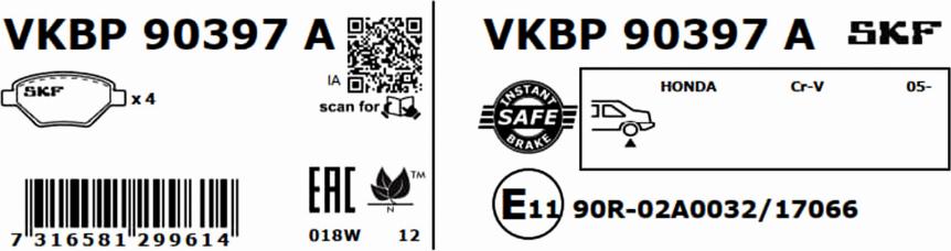 SKF VKBP 90397 A - Kit pastiglie freno, Freno a disco www.autoricambit.com