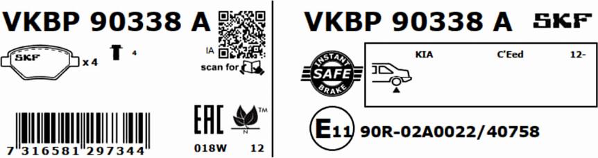 SKF VKBP 90338 A - Kit pastiglie freno, Freno a disco www.autoricambit.com