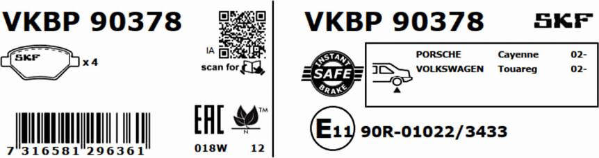 SKF VKBP 90378 - Kit pastiglie freno, Freno a disco www.autoricambit.com