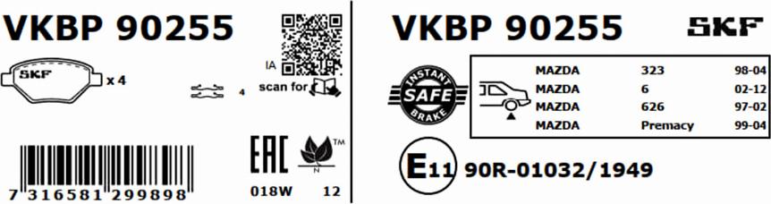 SKF VKBP 90255 - Kit pastiglie freno, Freno a disco www.autoricambit.com