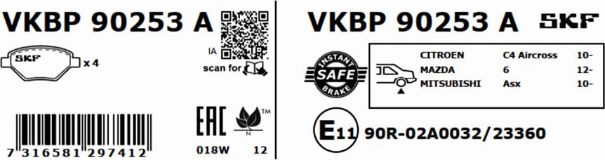 SKF VKBP 90253 A - Kit pastiglie freno, Freno a disco www.autoricambit.com