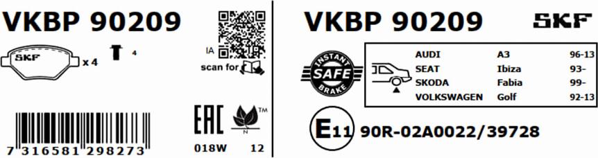 SKF VKBP 90209 - Kit pastiglie freno, Freno a disco www.autoricambit.com